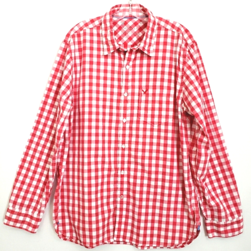 American Eagle Outfitters Red/White Gingham Longsleeve Button Down Shirt